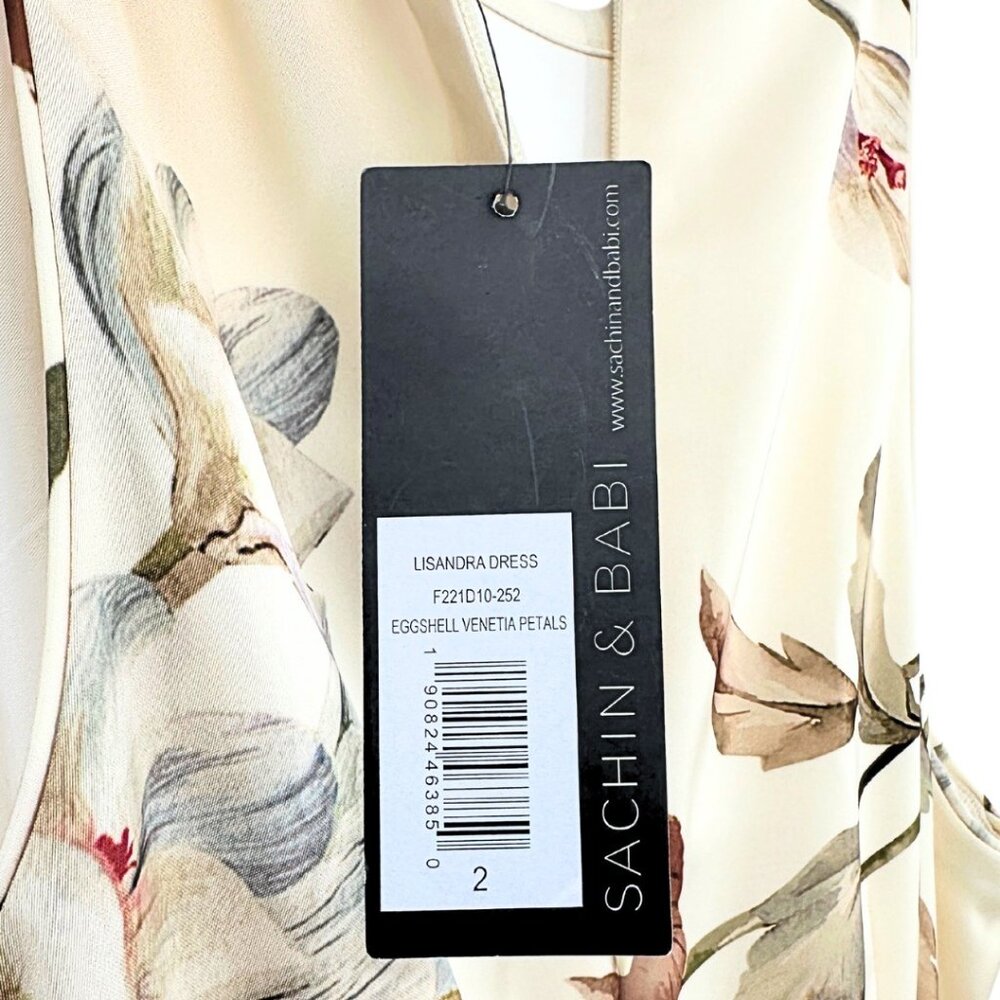Sachin & Babi Lisandra Satin Crêpe Floral Midi Dress Eggshell Venetia Petals - Picture 7 of 9